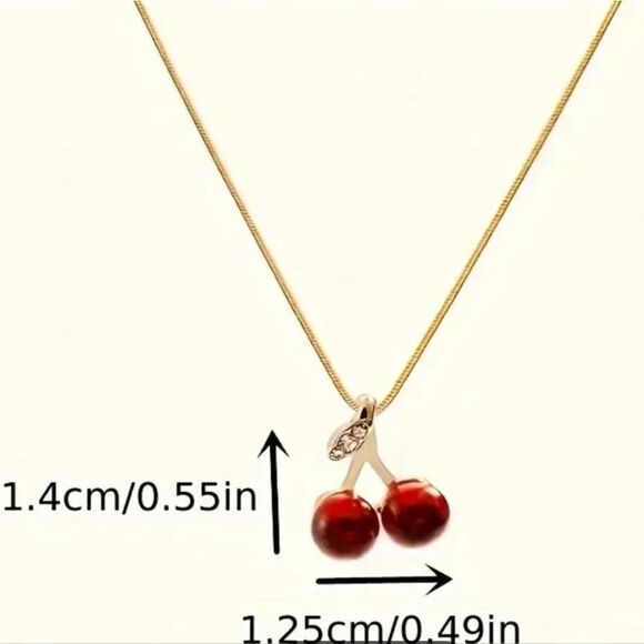Chic 3pcs Set Cherry Pendant Necklace & Earrings - Picture 10 of 13